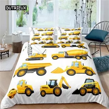 2/3 шт. Простой комплект постельного белья с изображением мультфильмов и машин, высококачественный детский экскаватор, кран, полиэстер, пододеяльник, двуспальный, односпальный, полный размер Queen King Size 150x200cm 3pcs