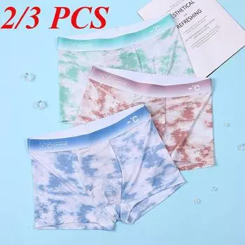 2/3 шт сексуальное мужское нижнее белье боксеры трусы Ice Silk шорты трусики с выпуклым мешочком трусы стрейч боксерские шорты M хаки/зелёный