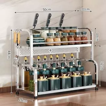 2/3-слойная кухонная полка из нержавеющей стали для хранения банок для приправ, подставка для хранения специй, палочек для еды, полка для ножей, органайзер для бара, аксессуары