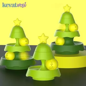 2/3 Слоя Игрушки для кошек в форме рождественской елки Игрушки для кошек, интерактивные игрушки для котят с шариками Забавная игрушка-след для кошек Аксессуары для кошек B синий