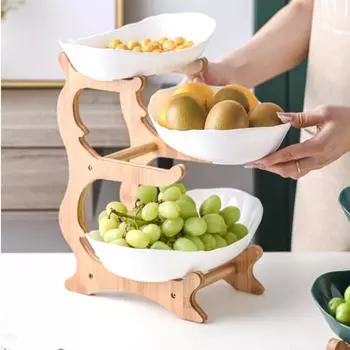 2/3 Слоя Столовые Тарелки Посуда Деревянная Кухонная Фруктовница с Дном Разделенное Блюдо Подносы Для Конфет Торта Фруктовая Тарелка Салатница 10 Inches