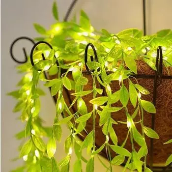 2/3M 20LED Leaf String Lights USB Plug Willow занавес Lamp Спальня Декоративная имитация зеленого листового ротанга Медная проволока Light 1pc
