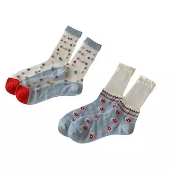 2/3Pairs Blue Transparent Flower Socks Lolita Glass Silk Socks Elastic Crystal Silk Socks Summer 2Pairs C