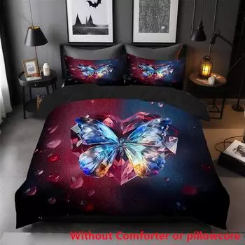 2/3pcs 3D Printed Vibrant Butterfly Pattern Bedding Cover Pillowcase Beautiful Design Home Soft And Comfortable Duvet Cover Sets EU single(135x200cm)