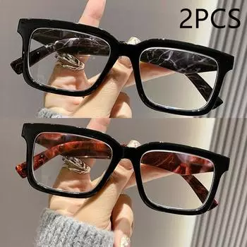 2/3PCS Anti-blue Light Trendy Reading Glasses Square Frame Reading Glasses Men And Women s Spring Large Frame 2225 +100
