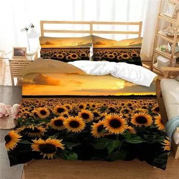 2/3pcs Fashion Duvet Cover Set, Sunflower Landscape Print Bedding Set, Soft Comfortable Duvet Cover, For Bedroom, Guest Room EU Single135x200cm