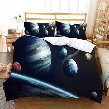 2/3pcs Polyester Duvet Cover Set (1*Duvet Cover + 1/2*Pillowcase, Without Core), 3D Space Planet Print Bedding Set In Bed Home US Queen228x228cm