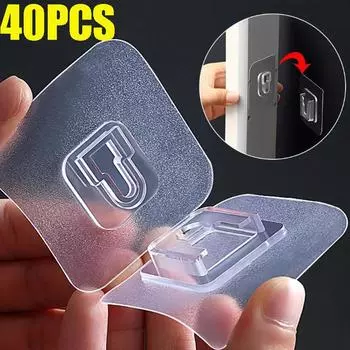 2/40 шт. двухсторонний клейкий крючок, бесследный прозрачный прочный держатель для хранения, держатель для розеток маршрутизатора, фиксатор для ванной, кухни, крючок для хранения 6x6cm