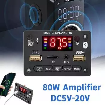 2*40 Вт цифровой усилитель MP3 WMA WAV декодер плата Bluetooth 5.0 беспроводной музыкальный плеер 5 В-20 В автомобильный FM-радио USB AUX TF записывающий модуль