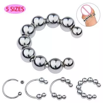 2/4/6/10 Вращающиеся металлические бусины Кольца для пениса Задержка эякуляции 5 размеров Металлическое мужское удлиненное кольцо для удовольствия Круглая бусина Кольцо для члена Секс-игрушки 2 beads-S