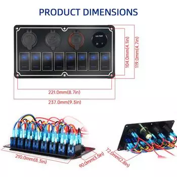 2/4/6/8 групп водонепроницаемая панель переключателей двойная розетка USB цифровой вольтметр прикуриватель розетка двойная синяя подсветка 12/24 В