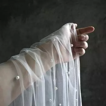 2/4/6 м мягкая тюль кружевная ткань жемчужная бисерная кружевная сетка ткань для самостоятельного шитья свадебного платья вуали фоновая ткань для вечеринки 2M белый