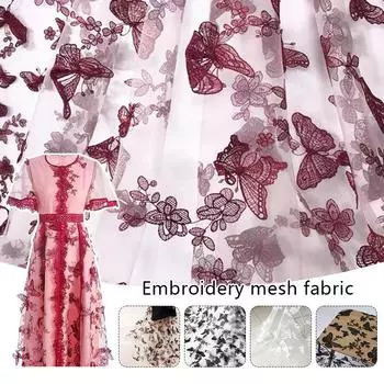 2/4/6 ярдов вышитая кружевная ткань 3D аппликация бабочка кружево сетка вышивка пряжа ткань для самостоятельного шитья вуаль занавес платье 2 Yards