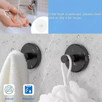2/4/6 шт. крючков на присосках, вешалки без сверления, грузоподъемность 11 фунтов, нержавеющая полированная поверхность, крючки для полотенец в ванную комнату 2pcs чёрный