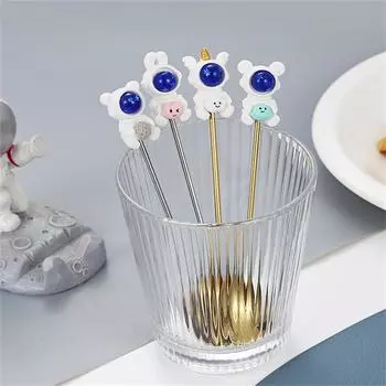 2/4/6 шт. ложка для столовых приборов с мультяшным рисунком из нержавеющей стали, вилка для торта и фруктов, десертная ложка в стиле астронавта, детская ложка, столовые приборы