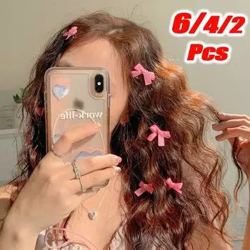 2/4/6 шт., мини-заколки для волос с бантом, милая фея, лента с бантом, заколки для волос, зажимы для девочек, зажимы для девочек, головной убор, женские головные уборы, аксессуары для волос 2PCS белый