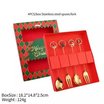 2/4/6 шт. Рождественская ложка из нержавеющей стали для кофе, супа, сахара, десерта, чайной ложки, вилки, кухонная утварь, набор столовых приборов 2pcs A золотой