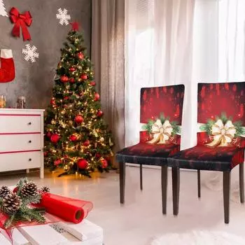 2/4/6 шт. Рождественские чехлы на обеденные стулья с рисунком красных колокольчиков, для гостиницы, столовой, офиса, банкета 2PCS