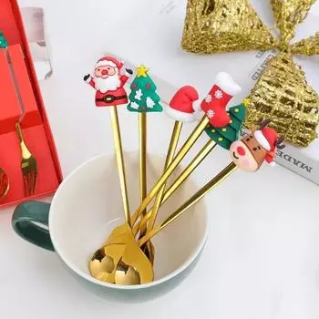 2/4/6 шт. Рождественский набор ложек и вилок Санта-Клаус Рождественская елка столовые приборы ложка вилка из нержавеющей стали десертный совок рождественский декор подарок