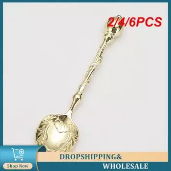 2/4/6PCS Coffee Spoons Retro Carved Eastern Style Coffee Scoop Tea Spoon Vintage Ice Cream Spoons
