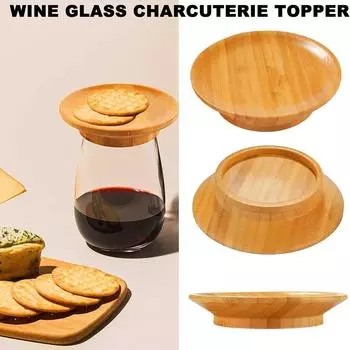 2/4/6pcs Round Bamboo Wine Glass Topper Red Wine Splashing Coasters Wine Glass Charcuterie Board Topper Dual-Use Bamboo-Coasters