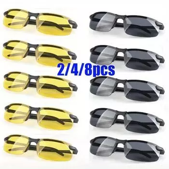 2/4/8 шт. мужские очки ночного видения для вождения, солнцезащитные очки в оправе для ПК, антибликовые уличные очки для работы в ночное время, рыбалка, спортивные очки для водителя 2pcs чёрный