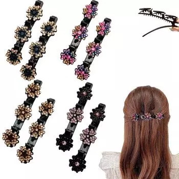 2/4/8Pcs Sparkling Crystal Stone Braided Hair Clips Girls Fashion Women Hair Clips for Thin Thick Curly Hair Small Hair Braid Clips for Home A(2PC)