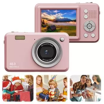 2,4-дюймовая цифровая камера для детей, HD 1080P, перезаряжаемые камеры с 16-кратным зумом, компактные камеры для начинающих фотографов розовый