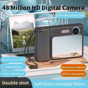 2,4-дюймовая детская цифровая камера Ccd с двумя камерами для селфи 1080P 48 Мп, ретро-камеры для студентов, 8-кратный зум для путешествий, подарок на день рождения детям синий