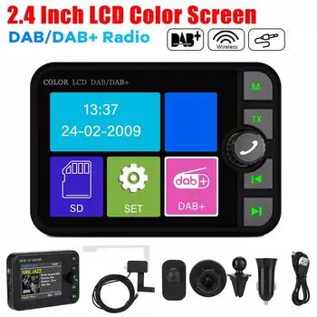 2,4-дюймовый цветной ЖК-радиоприемник DAB/DAB+, совместимый с Bluetooth, MP3-плеер, автомобильный FM-приемник цифрового сигнала для европейских автомобилей