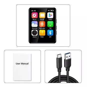 2,4-дюймовый MP3-плеер с поддержкой Bluetooth, полноэкранный сенсорный Hi-Fi музыкальный плеер, встроенный динамик с электронной книгой /FM/радио/видео чёрный