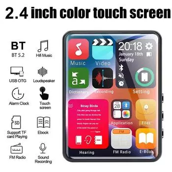 2,4-дюймовый полноэкранный сенсорный MP3-плеер, мини-MP4-плеер с Bluetooth, 4–128 ГБ, hi-fi, HD, запись без потерь, FM-радио