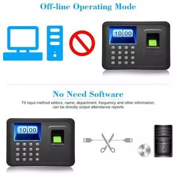 2,4-дюймовый TFT LCD дисплей Биометрический USB-считыватель отпечатков пальцев Бесплатное программное обеспечение Пароль Сотрудник чёрный