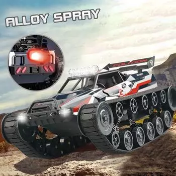 2,4 ГГц дистанционно управляемый внедорожный танк со светодиодными фонарями-распылителями, перезаряжаемый электрический трюковой автомобиль с радиоуправлением, вездеходный гусеничный транспорт, игрушка для малышей и мальчиков One Battery