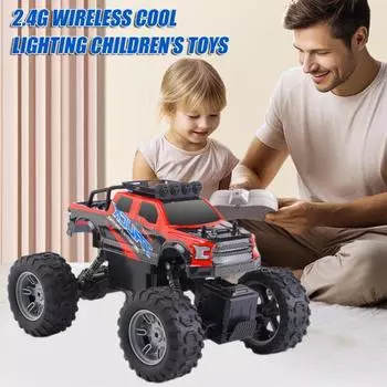 2,4 ГГц радиоуправляемый пикап со светодиодной подсветкой, 4 колеса, перезаряжаемый электрический автомобиль для трюков на радиоуправлении, для малышей, мальчиков и девочек, вездеходный гусеничный автомобиль красный