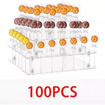 2/4 Layers Lollipop Stand with 100Pcs Sticks Acrylic Clear Cake Candy Display Holder 20/56 Holes Party Birthday Dessert Decor