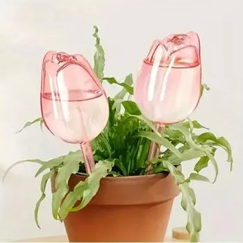 2/4 pieces pink tulip plant watering balloons, narrow outlet design, dripping longer, suitable for indoor and outdoor plants