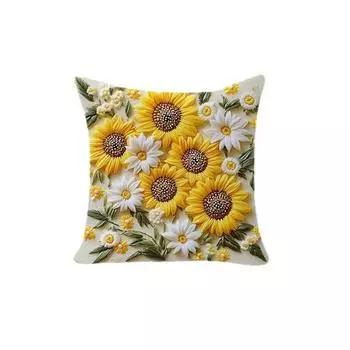 2/4 шт. 2D цветочный принт 45x45 см Ненастоящая вышивка Наволочка для кроватной подушки Застежка-молния Мягкие наволочки Машинная стирка