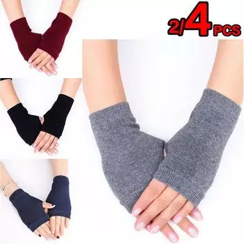 2/4 шт., 4 цвета, перчатки из чесаного хлопка, дырявые перчатки без пальцев, трикотажные перчатки с половиной пальца, мужские и женские студенческие перчатки, зимние 2pcs/1pair чёрный