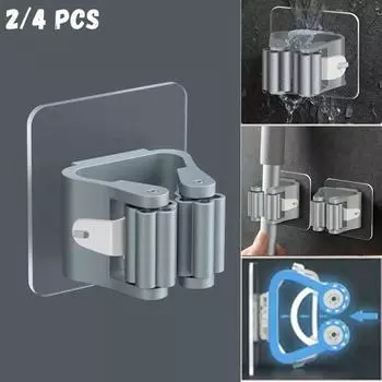 2/4 шт. Держатель для швабры, щетки, бытовая полка для хранения, самоклеящиеся крючки, настенный держатель для швабры, вешалка для щетки, органайзер 2pcs серый