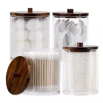 2/4 шт. держатель для ватных палочек, диспенсер для ватных шариков, ватных палочек, зубной нити 10 унций, 12 унций прозрачный контейнер для хранения аптекарских банок с бамбуковыми крышками