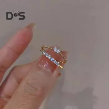 2/4 шт. Кольцо на палец в форме сердца, сияющее, с кубическим цирконием, инкрустированное, регулируемое, с отверстием для пальца, ювелирный аксессуар золотистый