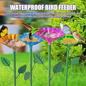 2/4 шт. Металлические поилки для птиц, подставка для сада на открытом воздухе, поилка для птиц, кормушка для колибри с металлическим колышком для декора газона во дворе и патио жёлтый