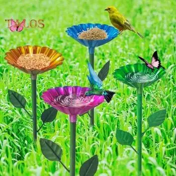 2/4 шт. Металлические поилки для птиц, подставка для сада на открытом воздухе, поилка для птиц, кормушка для колибри с металлическим колышком для декора газона во дворе и патио жёлтый