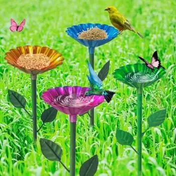 2/4 шт. Металлические поилки для птиц для сада на открытом воздухе, подставка для поилки для птиц, кормушка для колибри жёлтый