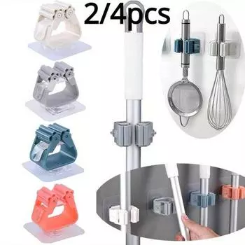 2/4 шт. настенный органайзер для швабры, держатель для щеток, вешалка для метлы, стеллаж для домашнего хранения, подвесные крючки для всасывания труб в ванной, бытовые инструменты для дома 2PCS белый
