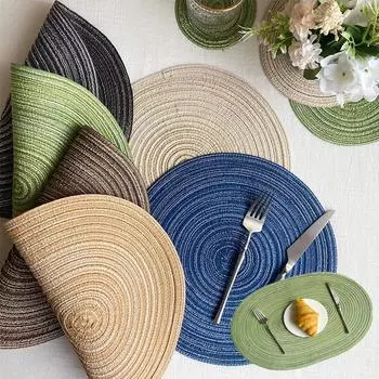 2/4 шт овальные/круглые плетеные подставки под приборы коврик для обеденных столов Рождество Хэллоуин креативные плетеные нескользящие подставки под приборы 2pcs 11cm