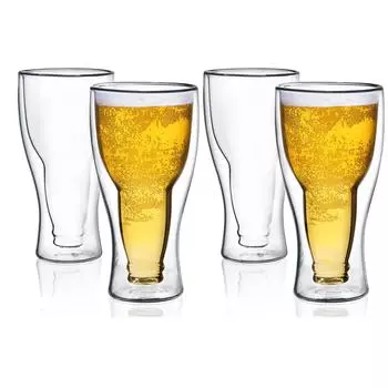 2/4 шт. перевернутый дизайн пивной бокал, 11,8 унций прозрачный двойной стенки изолированный кружка для паба, вмещает одну полную бутылку пива, пикник в помещении 201-300ml