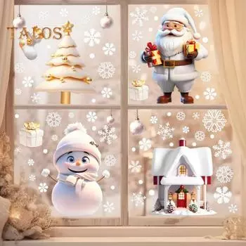 2/4 шт. Рождественские наклейки Санта-Клаус Снежинка Олень Рождественские наклейки Водонепроницаемые праздничные наклейки для декора оконного стекла C