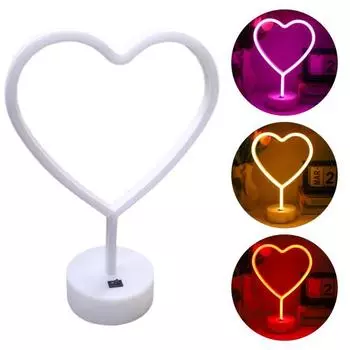 2/4 шт. Сердце Неоновая вывеска светодиодная неоновая лампа USB/батарейное питание романтическая лампа в форме сердца 2pcs жёлтый